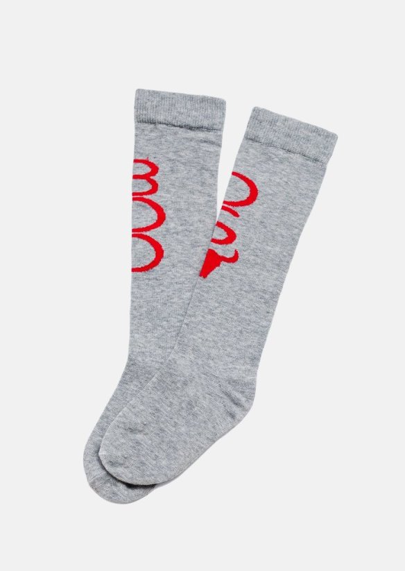 BISON GRAY SOCKS / Detské podkolienky šedé s nápisom - Veľkosti Booso PODKOLIENKY: 31-34