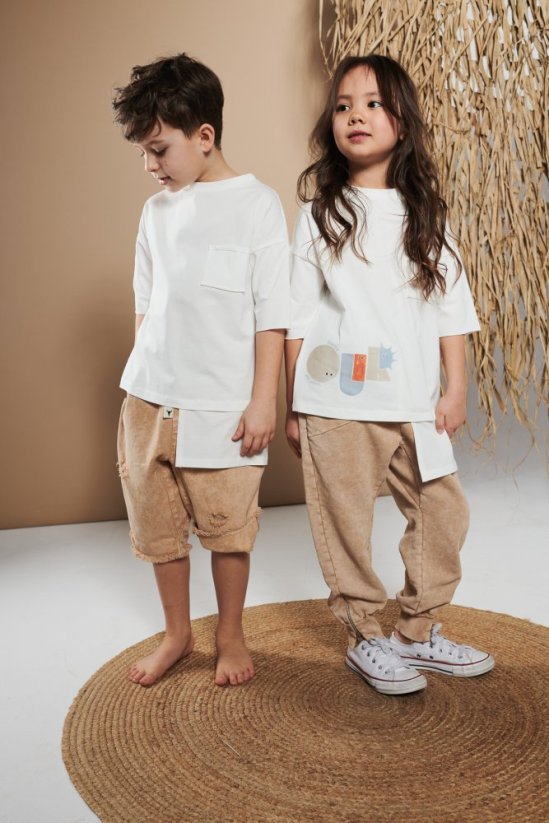 NOHAVICE ZIP SHAPE PANTS acid beige - Veľkosť Booso: 6/7 rokov