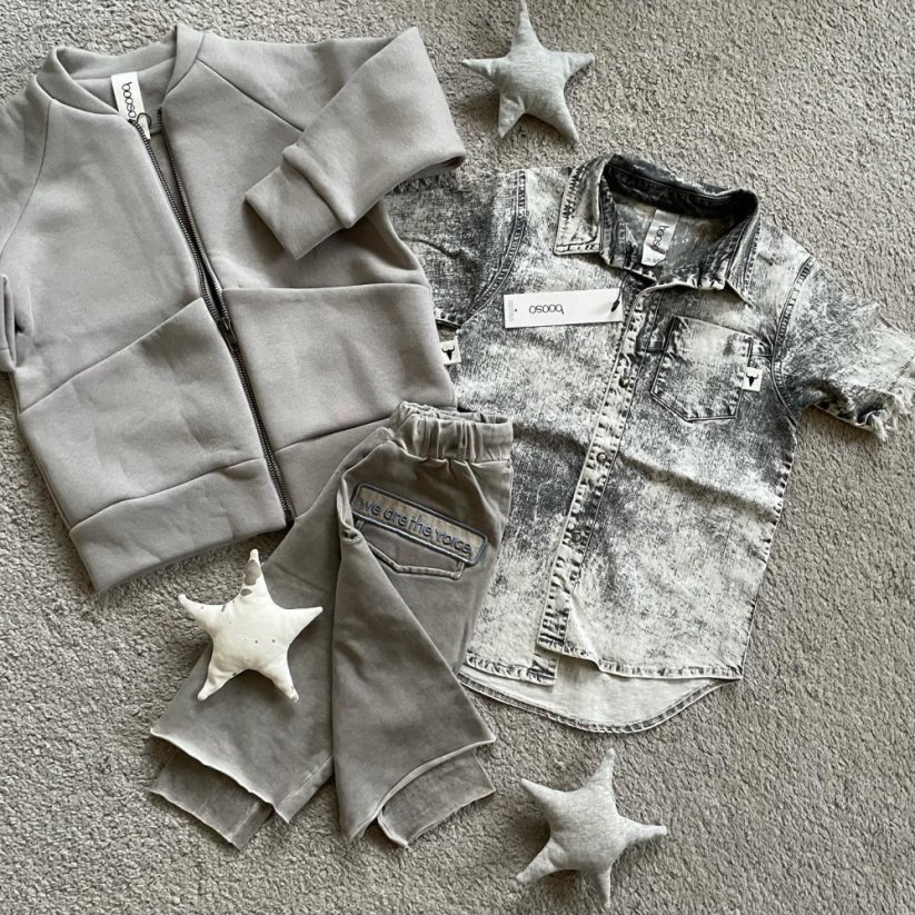 JEANS SHIRT gray / Džínsová košeľa s krátkym rukávom - Veľkosť Booso: 4/5 rokov