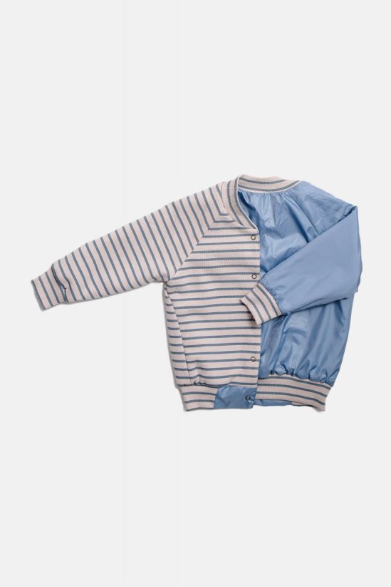 DOUBLE BOMBER STRIPED blue&ecru / Detská bomber bunda obojstranná - Veľkosť Booso: 4/5 rokov