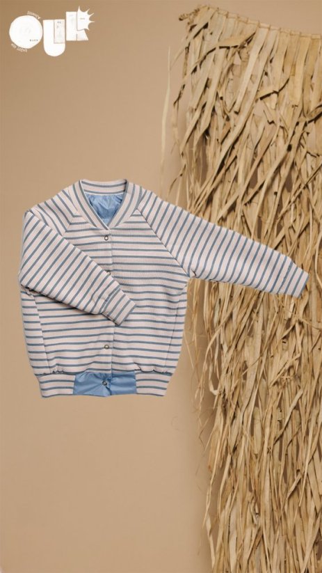 DOUBLE BOMBER STRIPED blue&ecru / Detská bomber bunda obojstranná - Veľkosť Booso: 4/5 rokov
