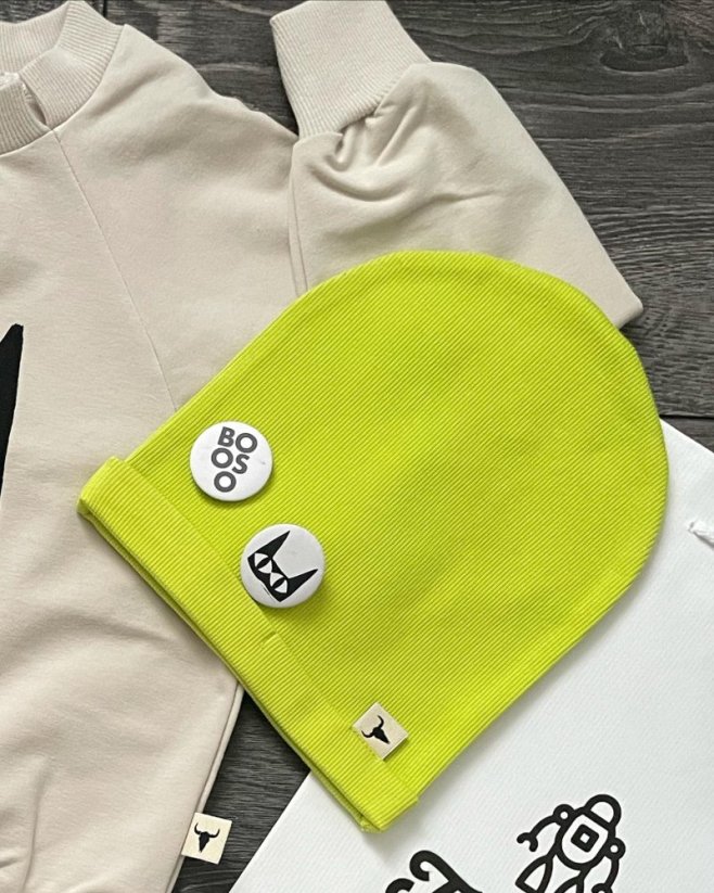 RIBBING BEANIE neon yellow / Detská čiapka - Veľkosť Booso: 8/9 rokov