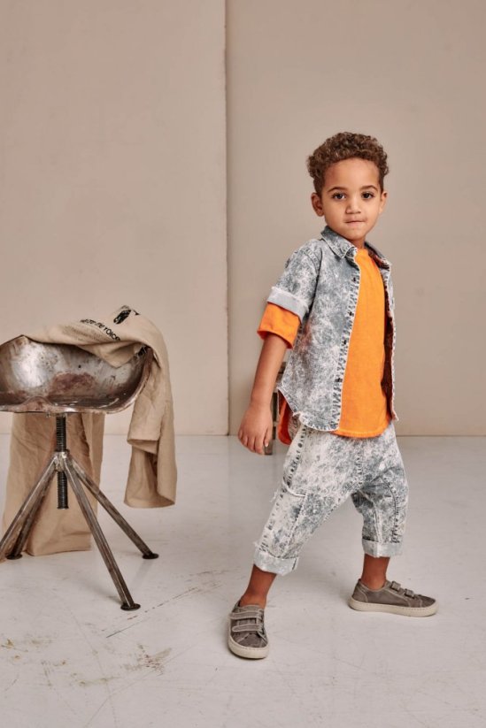 JEANS SHIRT gray / Džínsová košeľa s krátkym rukávom - Veľkosť Booso: 4/5 rokov
