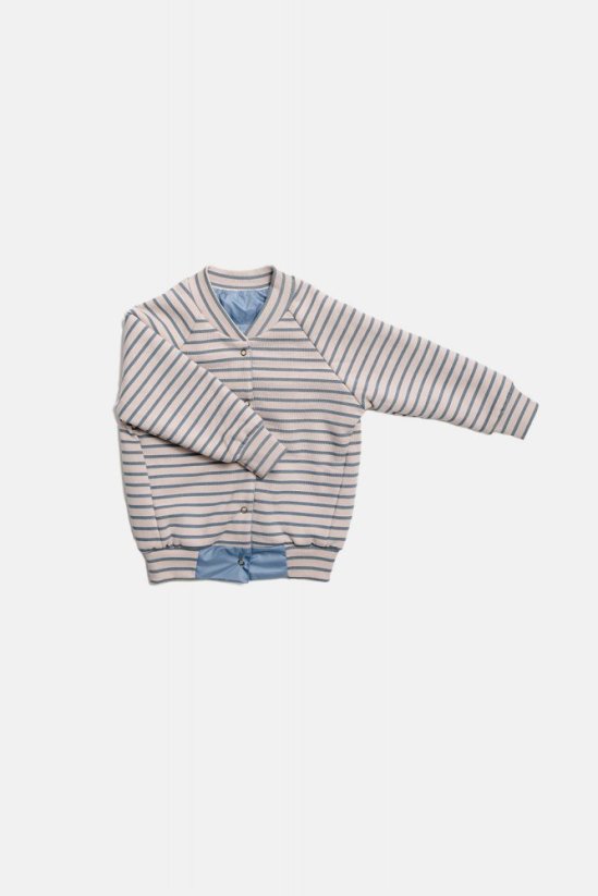 DOUBLE BOMBER STRIPED blue&ecru / Detská bomber bunda obojstranná - Veľkosť Booso: 4/5 rokov