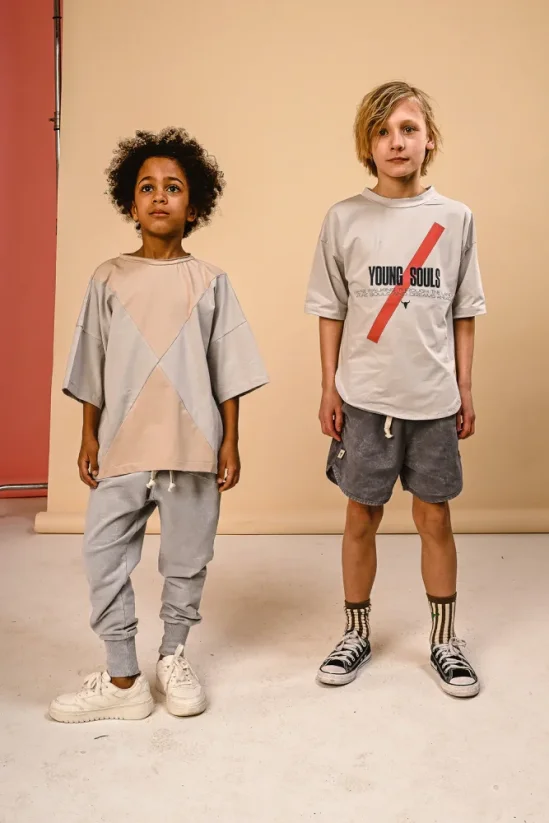 LONG TEE gray/ red stripe / Detské tričko