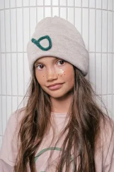 MERINO BEIGE BEANIE beige/green / Detská merino čiapka