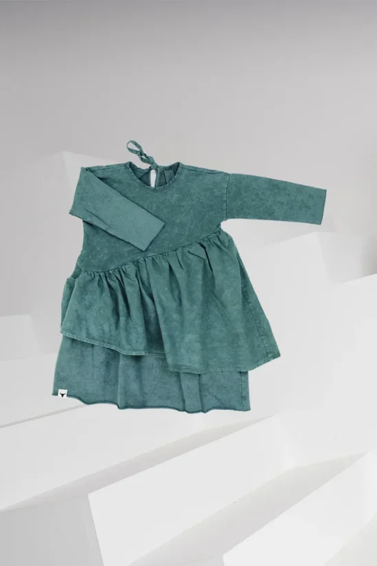 WAVE DRESS green / Dievčenské šaty s volánmi - Veľkosť Booso: 10/11 rokov