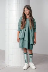 WAVE DRESS green / Dievčenské šaty s volánmi