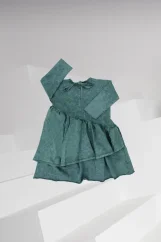 WAVE DRESS green / Dievčenské šaty s volánmi