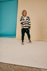Mikina ZIP STRIPED HOODIE ecru/black