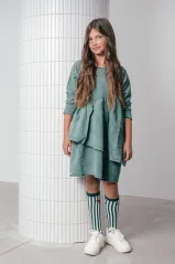 WAVE DRESS green / Dievčenské šaty s volánmi