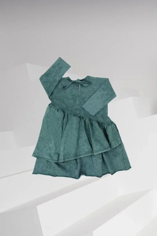 WAVE DRESS green / Dievčenské šaty s volánmi - Veľkosť Booso: 10/11 rokov