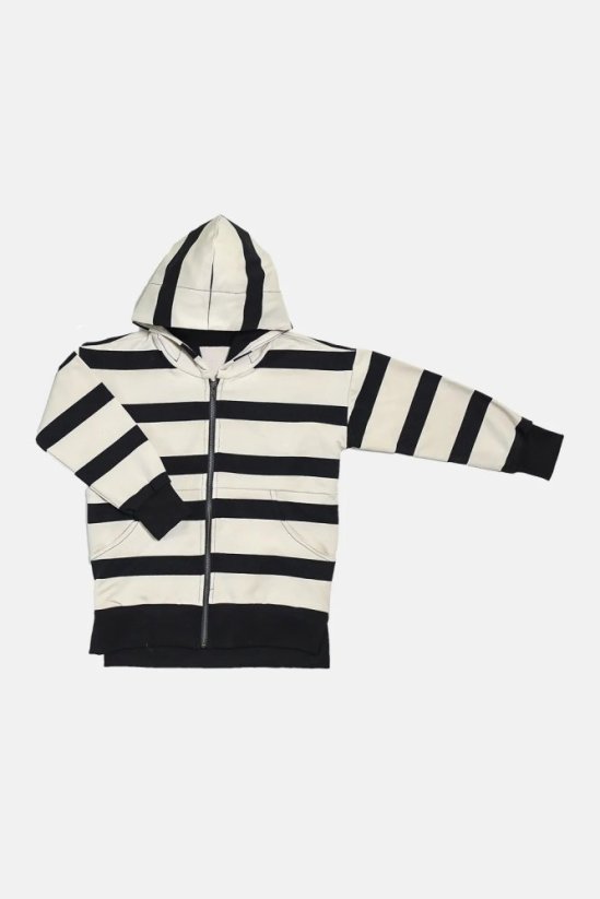 Mikina ZIP STRIPED HOODIE ecru/black - Veľkosť Booso: 6/7 rokov