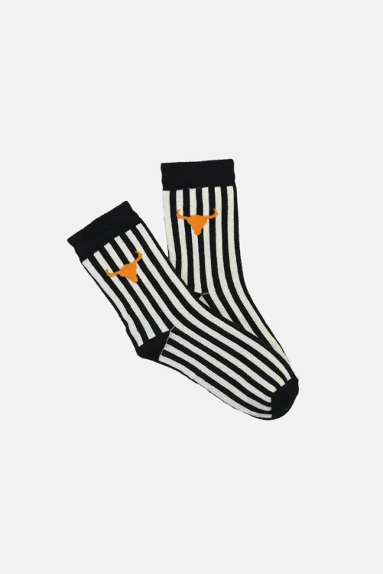 Ponožky SOCKS BLACK STRIPED black/ecru/orange - Veľkosť-Podkolienky: 31-35 (8-10 YO)