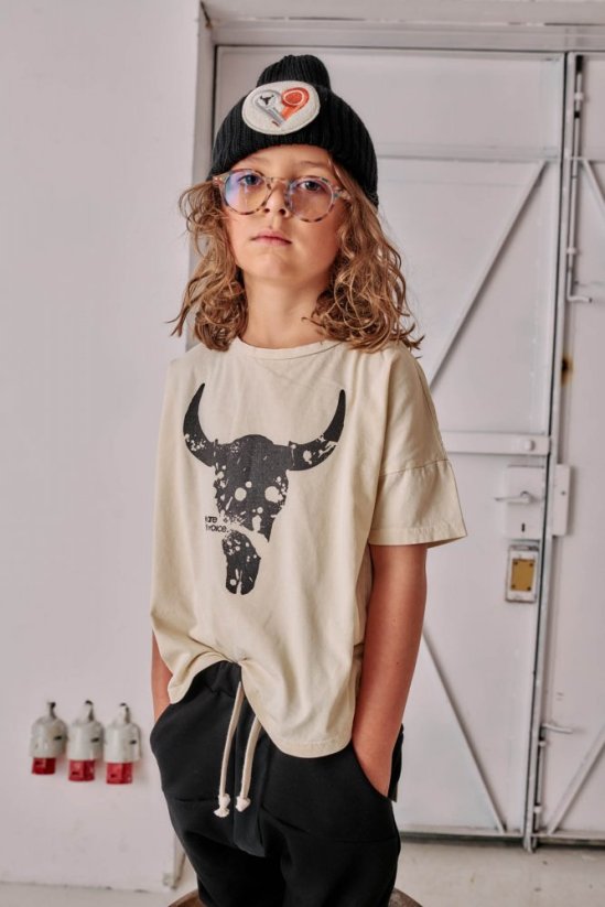 WIDE BISON TEE / Široké tričko Bison Ecru - Veľkosť Booso: 4/5 rokov