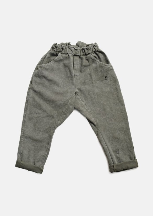 JEANS PANTS vintage olive / Džínsové nohavice s dierami - Veľkosť Booso: 4/5 rokov